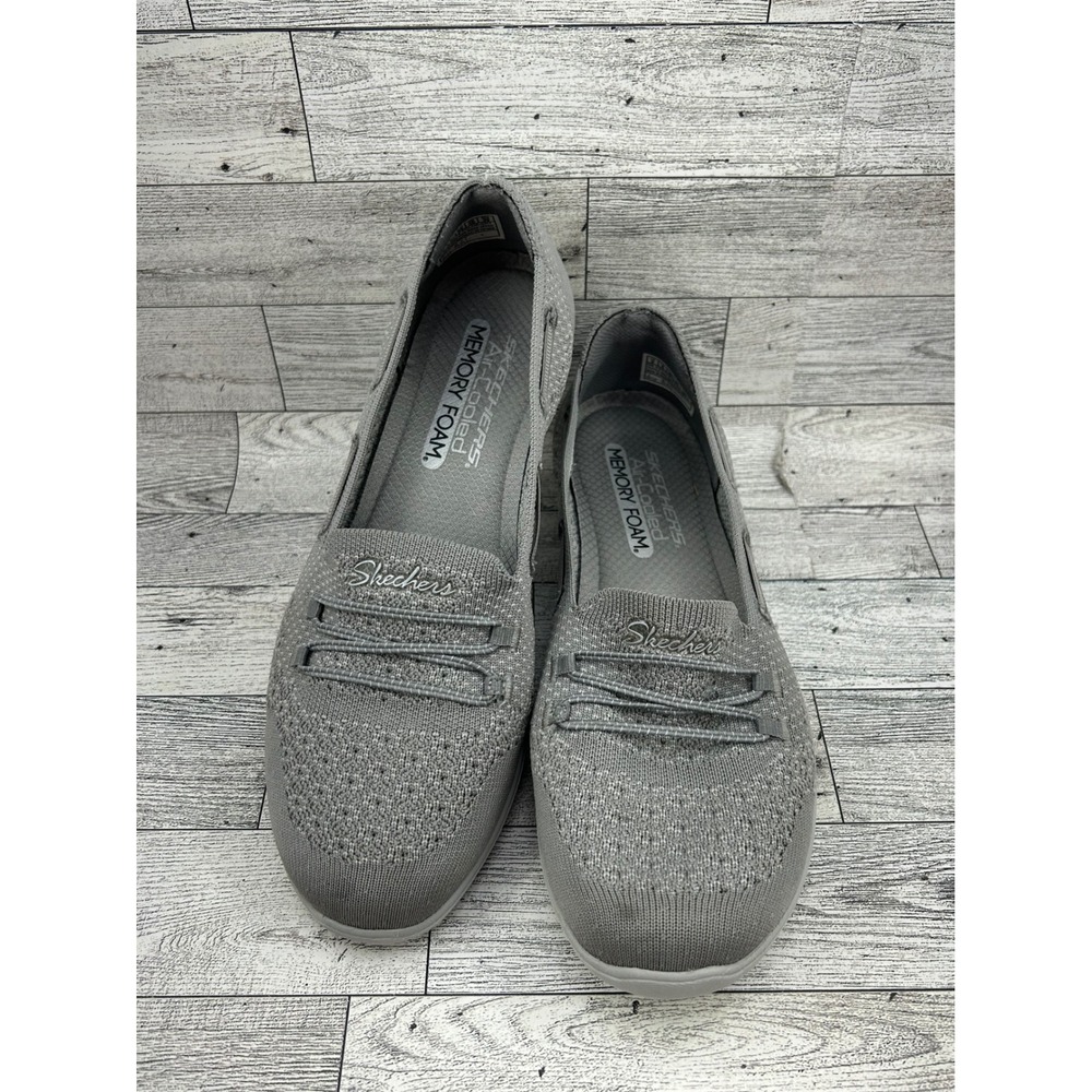 Skechers Women 100174 Grey Knit Slip On Air-Cooled Memory Foam Loafers Sz 9